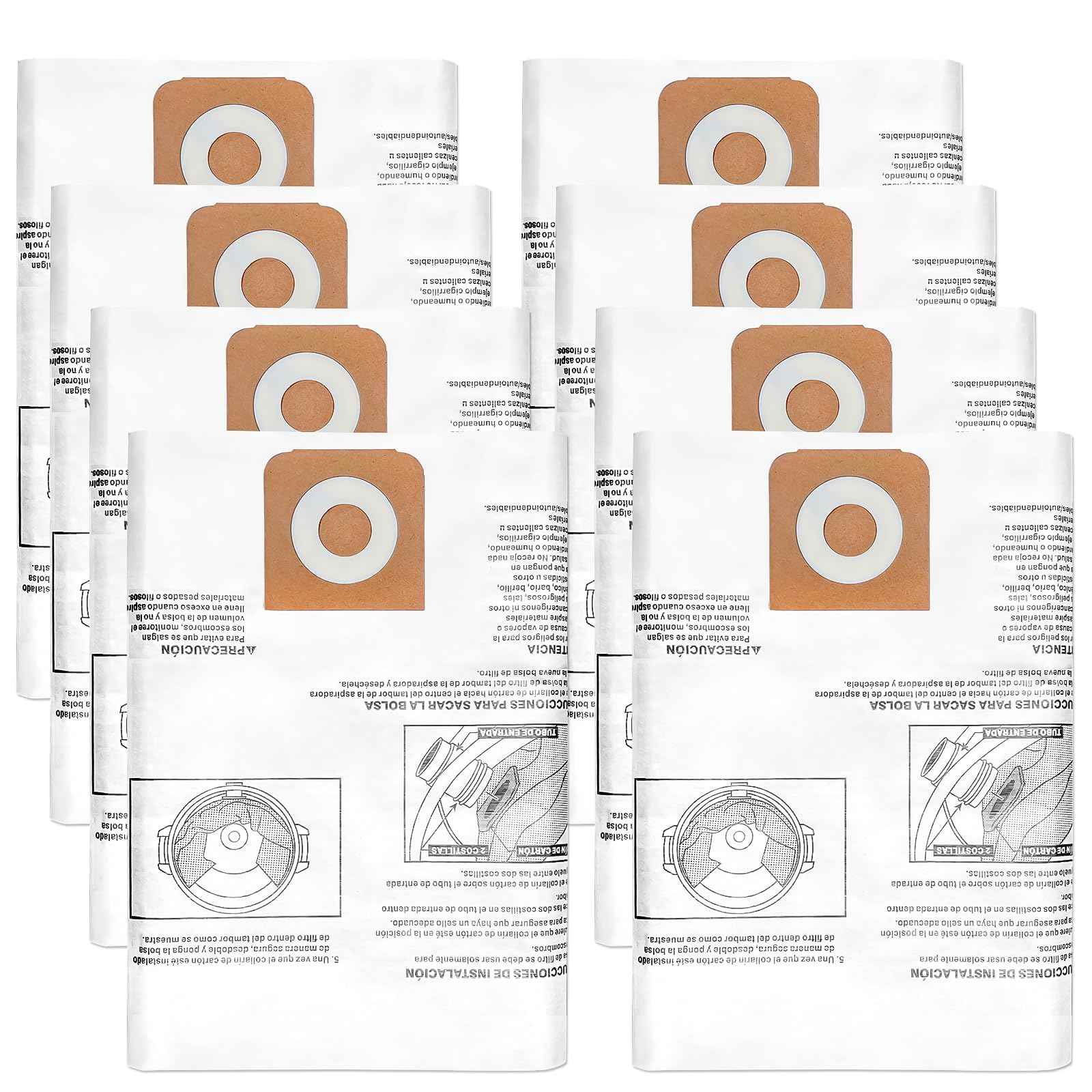 Zibopon 8 Pack CMXZVBE38749 Vacuum Dust Bags Replacement for CRAFTSMAN 16-20 Gallon Wet/Dry Shop Vac Bags: CMXEVBE17595, CMXEVBE17596, Part# 38749