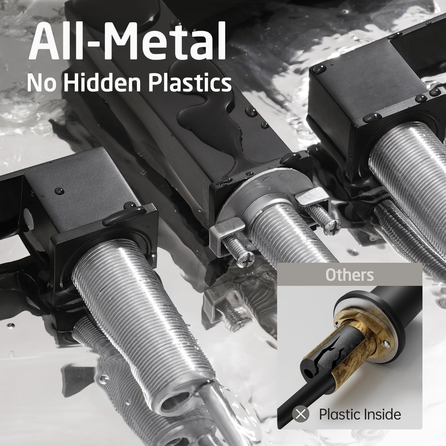 KES All Metal Black Bathroom Faucets 8 Inch, Widespread Bathroom Sink Faucet, 3 Hole Vanity Faucet with Supply Hoses, SUS 304 Stainless Steel Matte Black, L4350LFF12-BK