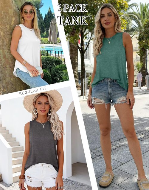 KKJ Women's Tank Tops - Casual Sleeveless Workout Tees for Spring & Summer - 2 Pack