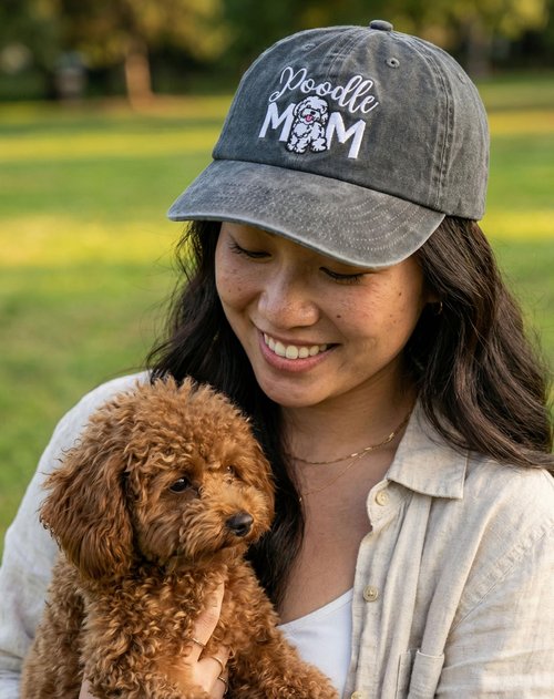 InnoBeta Poodle Gifts Cap for Women - Adjustable Vintage Washed Cotton Embroidered Hat - Dog Mom Pet Lover Gift - Grey