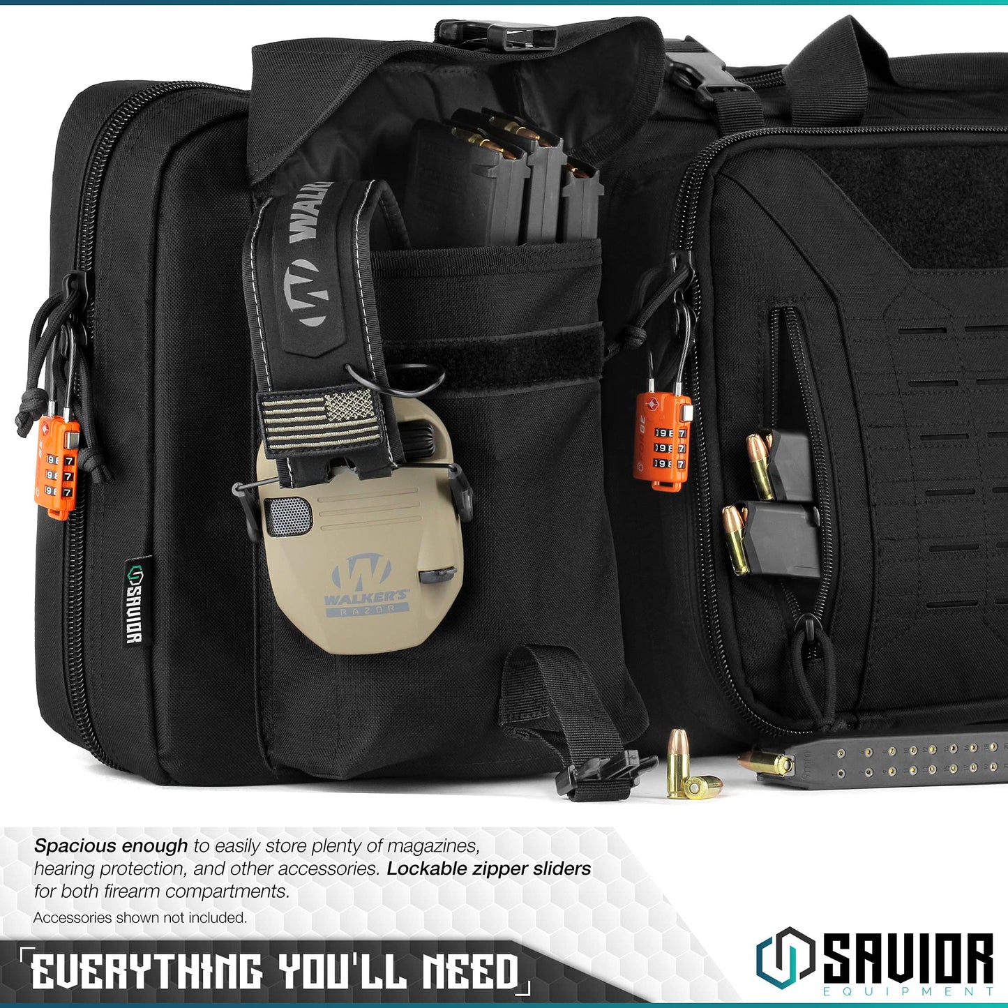 Savior Equipment Urban Warfare Tactical Double Long Gun Bag Case Backpack w/Pistol Handgun Case,42 Inch Obsidian Black