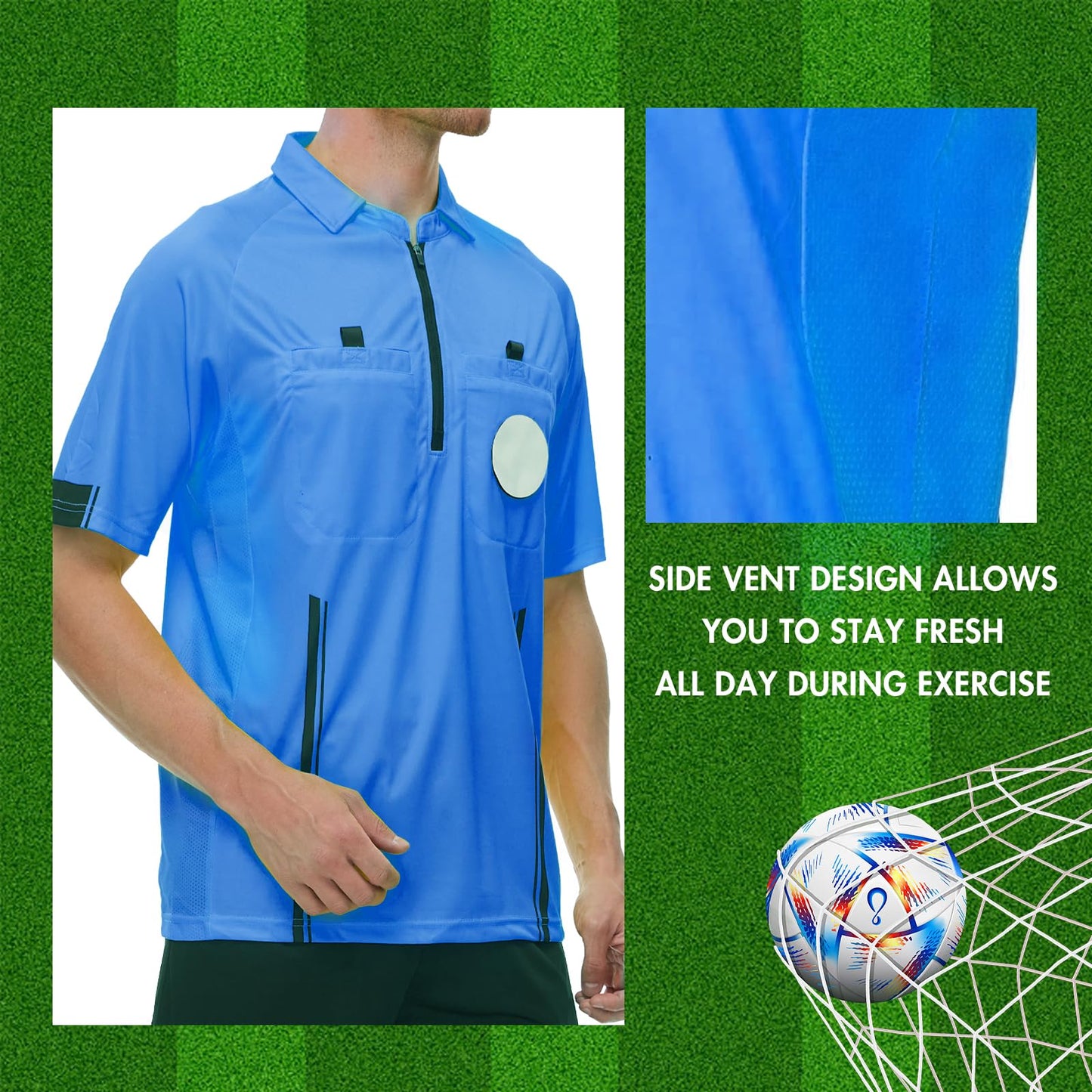Soccer Referee Shirt Jersey Kit Official Short Sleeve Ref Shirts Uniform Halloween Costume for Men & Women Blue S