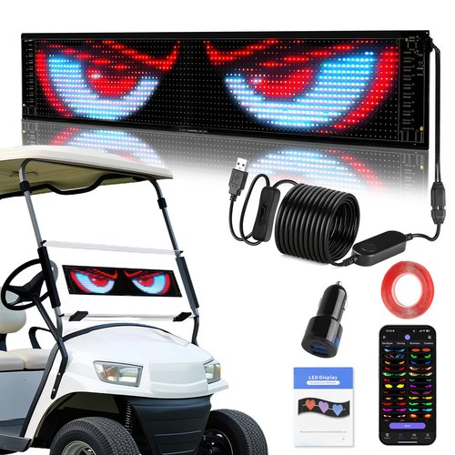Golf Cart Devil LED Eyes Light Sign, 23.23"x4.72" Programmable Flexible Screen for Windshield with App Control, DIY Dynamic Animated LED Sign Display for Car Golf Cart Trucks Festivals Decor