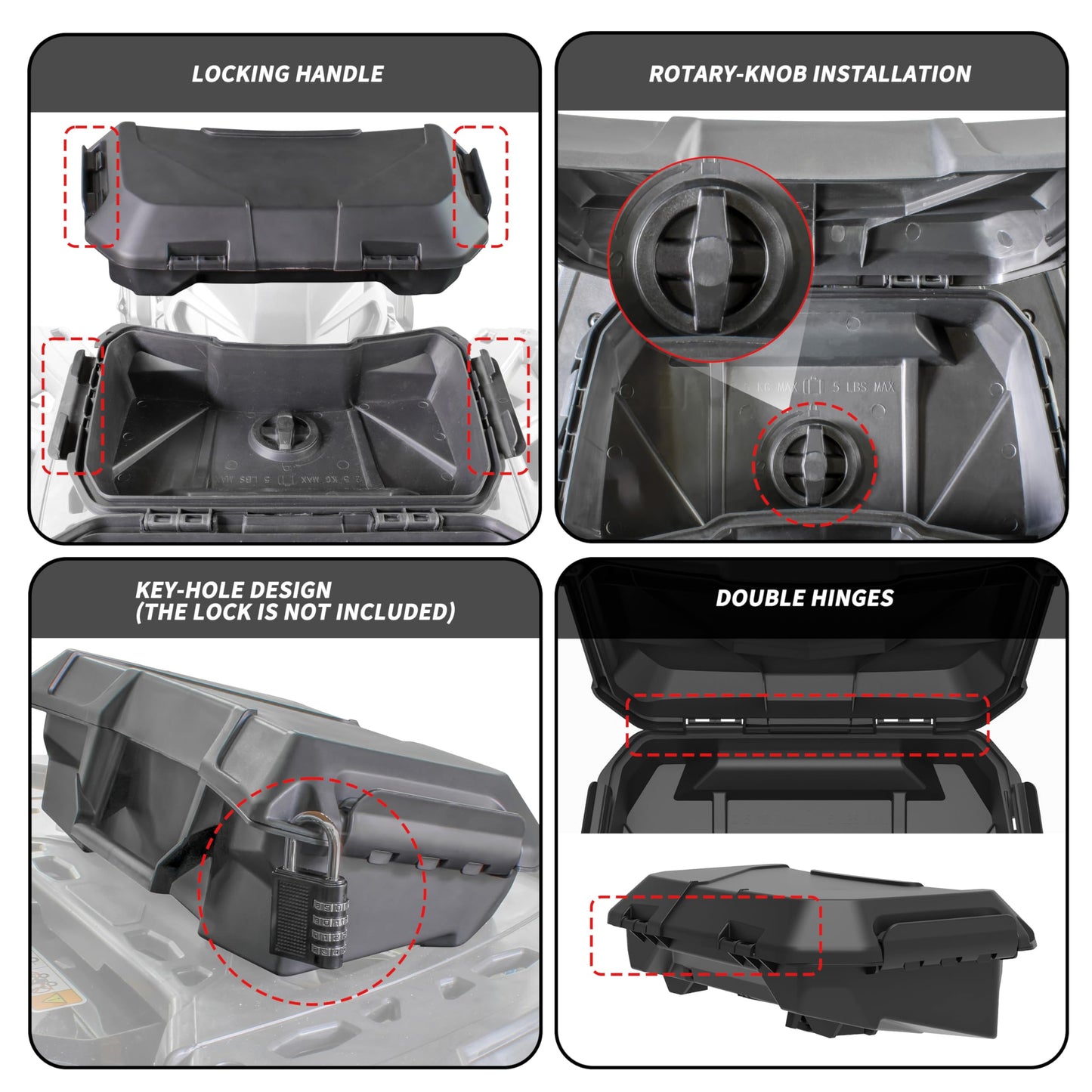 SAUTVS Storage Cargo Box for Can Am Outlander, 2 GAL Front Rear Bin Back Seat Rack Box for Can-Am Outlander L MAX 6X6 Accessories (Replace# 708200408), Quick Installation