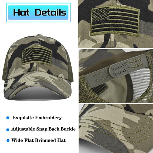 Camouflage Baseball Cap Camo American Flag Trucker Hat for Men Women Mesh Camo Hat USA Flag Camouflage Hats for Men Embroidered Distressed Cowboy Baseball Dad 4th July Hunting Accessories
