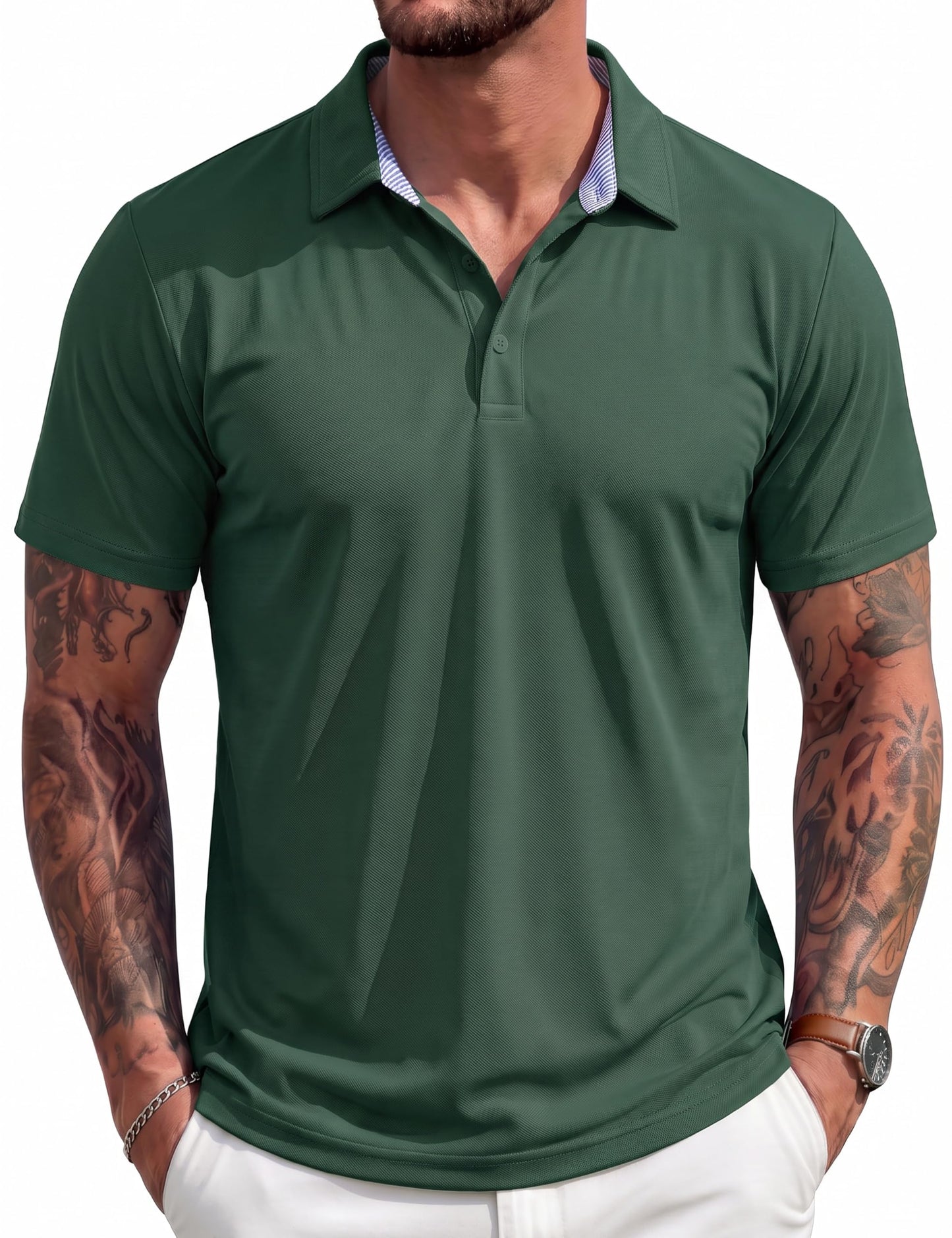 MAGCOMSEN Polo Shirts for Men Short Sleeve Golf Shirts Cooling Shirts Work Polo Shirts Collared Shirt Casual T Shirts Summer Tops Dark Green, L