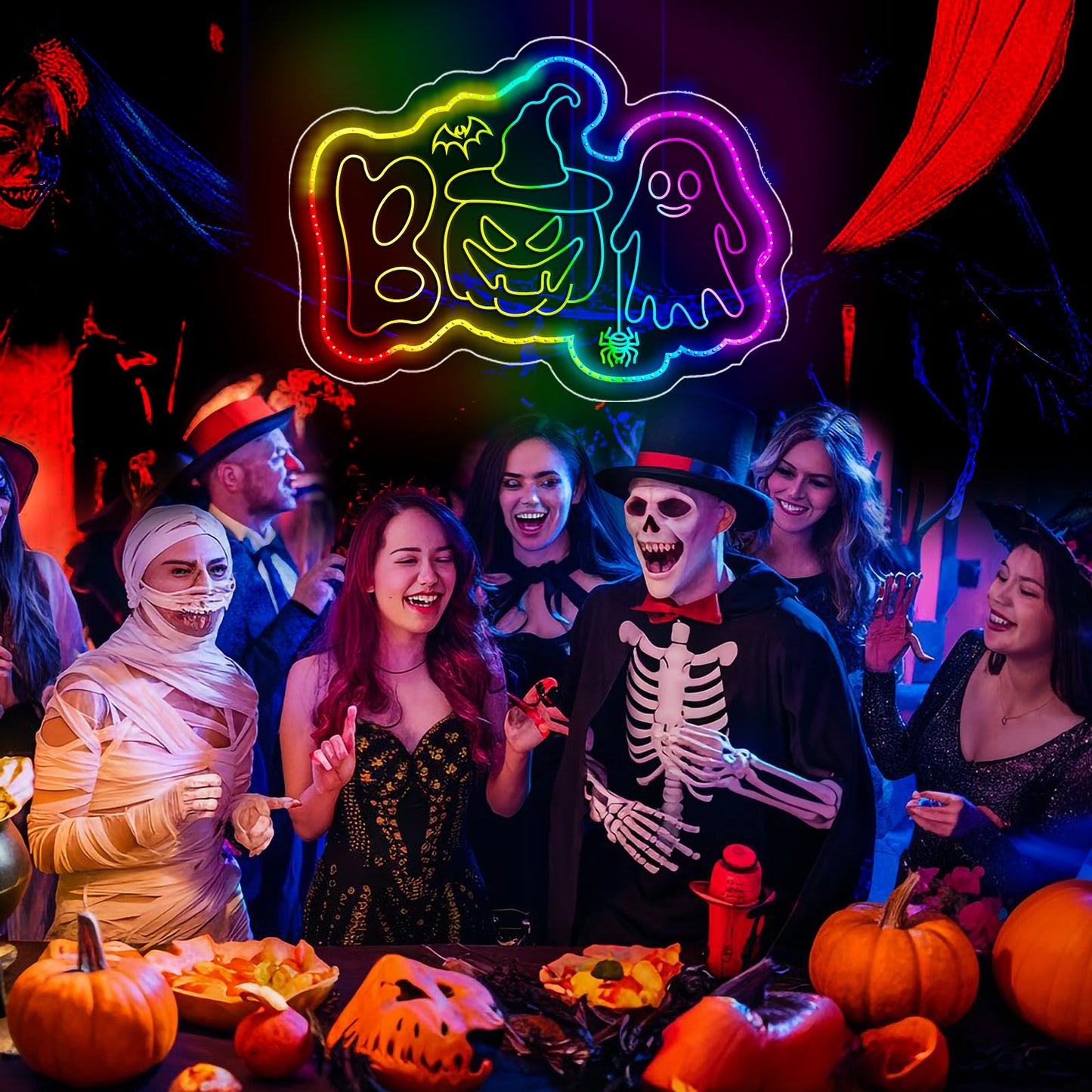 Halloween Neon Sign, BOO Led Sign for Wall Decor Pumpkin Spooky Ghost Light Up Sign for Halloween Bar Bedroom Home Party Trick or Treat Party Backdrop