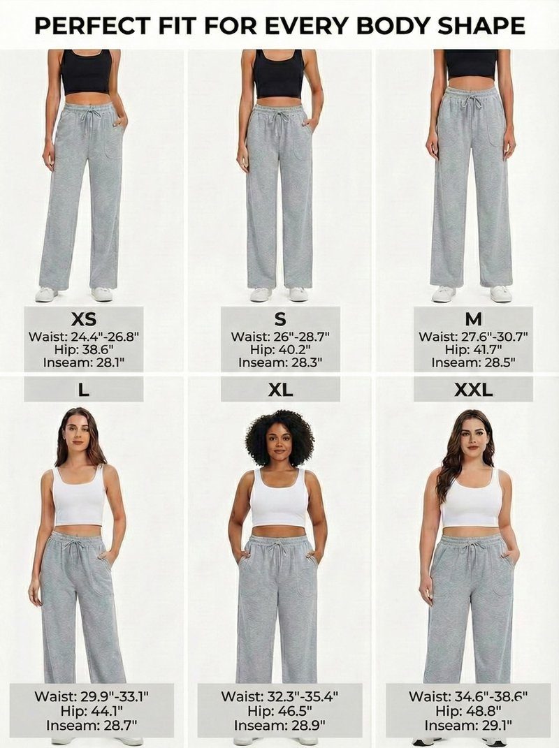 Women's Drawstring Waist Straight Wide Leg Sweatpants Casual Jogger Soft Pants with Pockets(36255,Medium) Grey