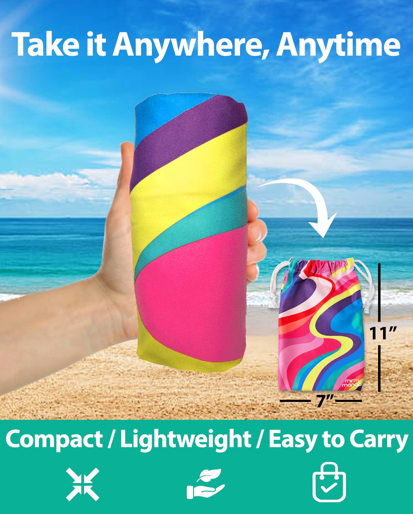 MintiMango Thin Microfiber Beach Towel Oversized 71X32 Lightweight, Quick Dry, Sand Free, High Absorbent, Compact, Pool, Gym, Camping, Cruise, Travel Towel, Beach Blanket, Carry Bag, Pink, Geometric