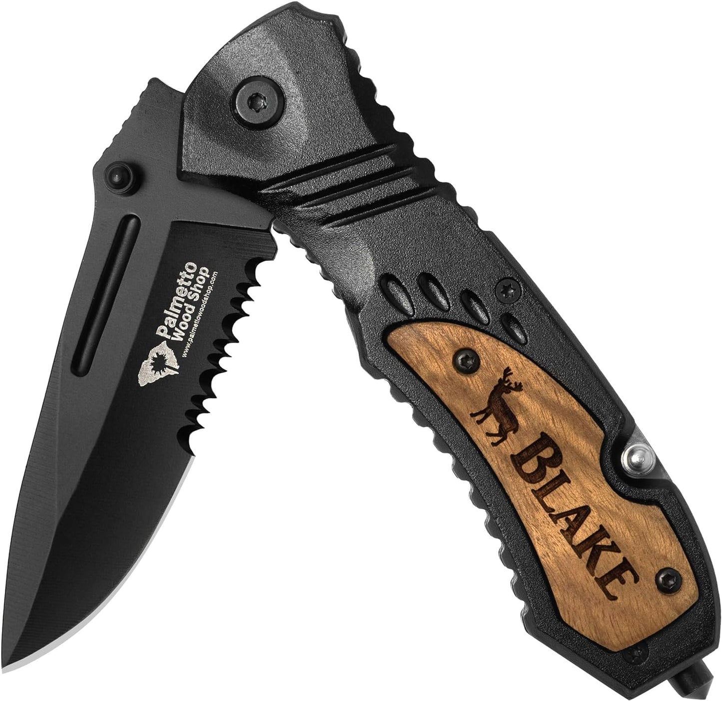 Palmetto Wood Shop Custom Pocket Knife - Laser Engraved Gift for Men | 3.25-Inch Stainless Steel Blade, 4.5-Inch Handle