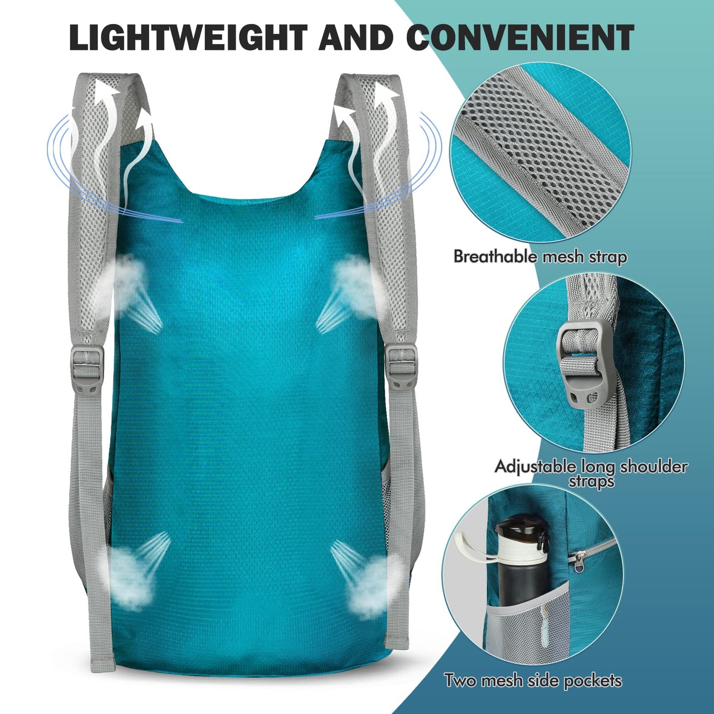 ZOMAKE Ultra Lightweight Packable Backpack 14L, Small Foldable Hiking Backpacks Water Resistant Folding Daypack for Travel(Lake Green)