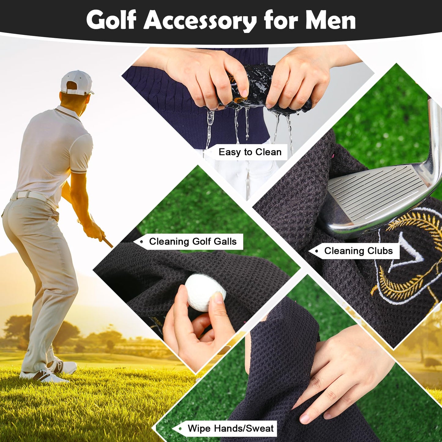 OXYEFEI Golf Towel Gift | Microfiber Waffle with Embroidered Monogrammed | 16”x 24” for Golf Bags with Clip for Men Accessories for Men (Initial-J)