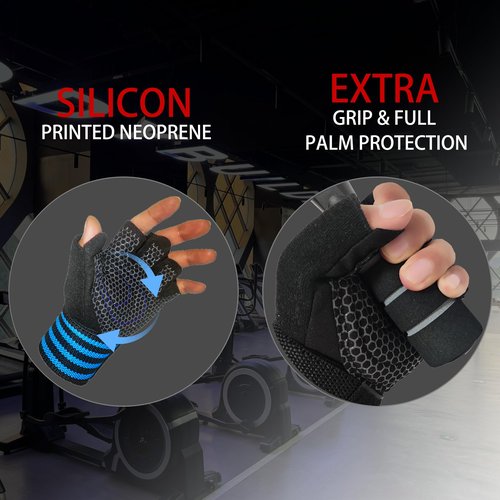 Govblus Workout Gloves for Men and Women with Wist Support, Exercise Gloves for Weight Lifting, Cycling, Gym Gear, Training, Fingerless, Breathable and Snug fit (Black, Medium)