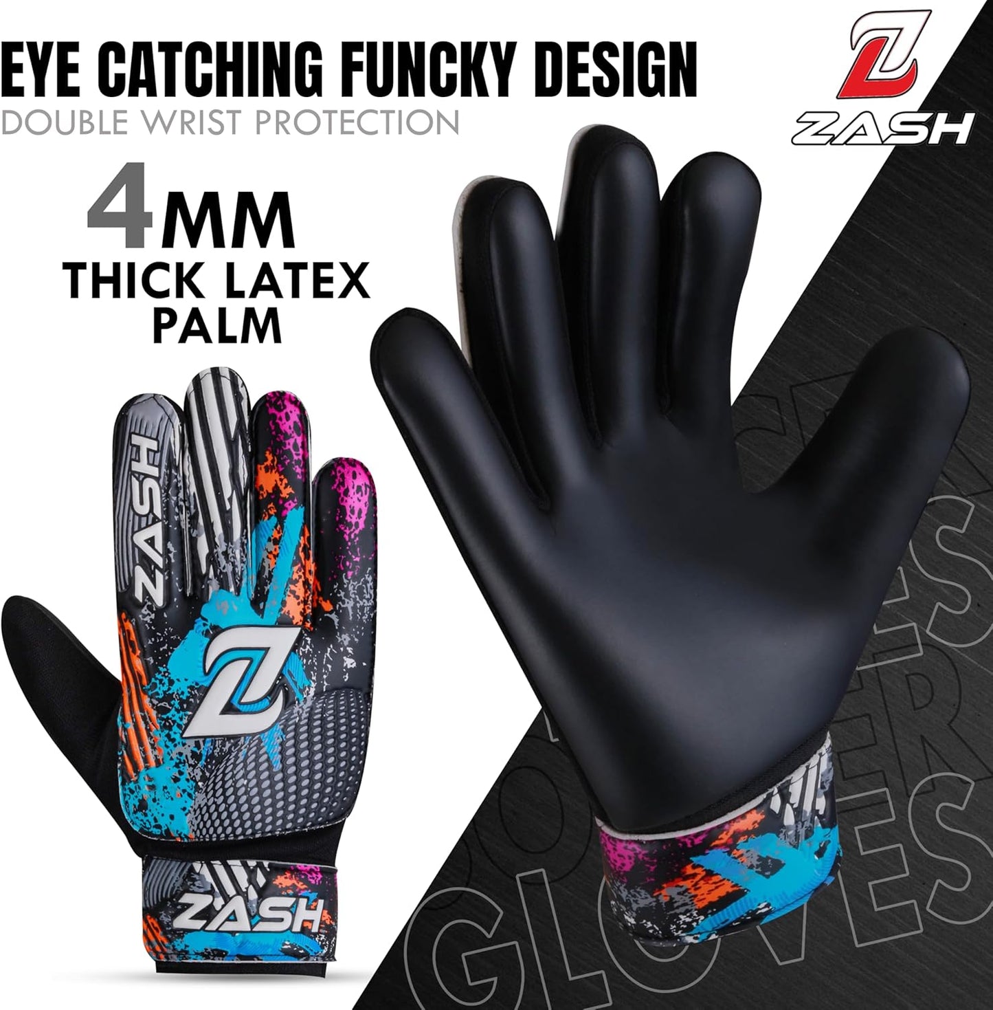 ZASH Soccer Goalie Gloves - Double Wrist Protection & 4-mm Latex Grip | Youth & Adult Sizes
