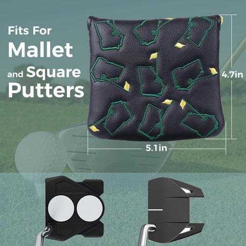 Studio Crafted Augusta Georgia Square Mallet Magnetic Closure Golf Putter Headcover (Black)
