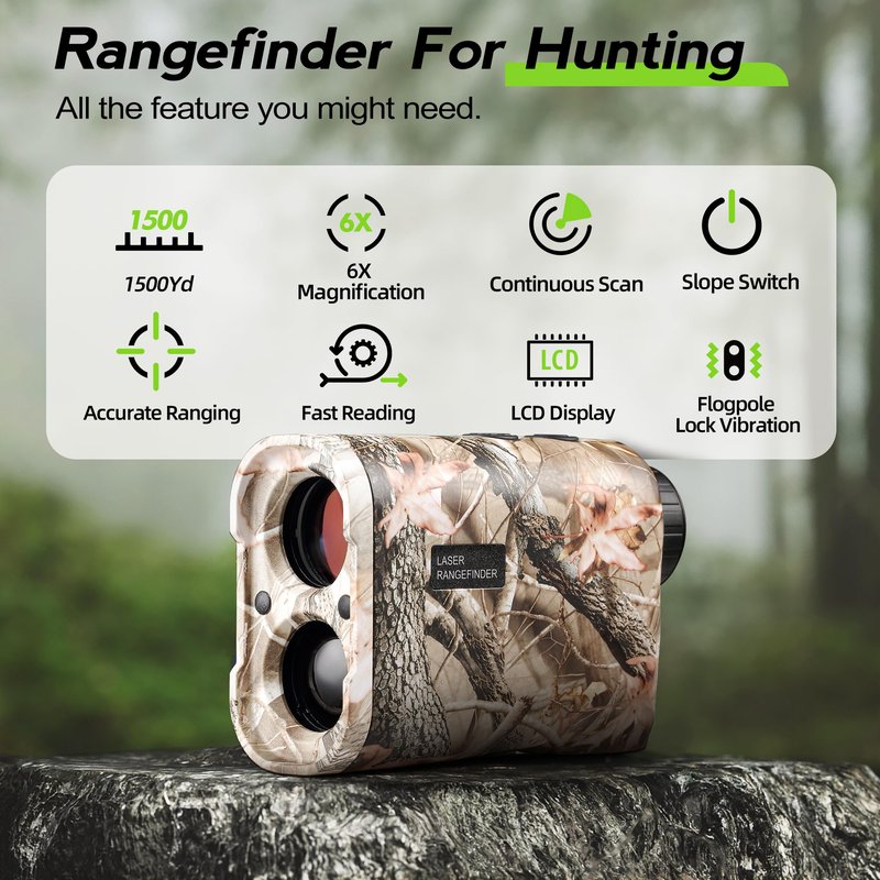LuyFuitre 1500 Yards Hunting Laser Rangefinder, Rangefinder for Bow Hunting with Angle Compensation, 6X Zoom Golf Range Finder for Shooting, Rangefinder Illuminated for Rifle Hunting, Deer