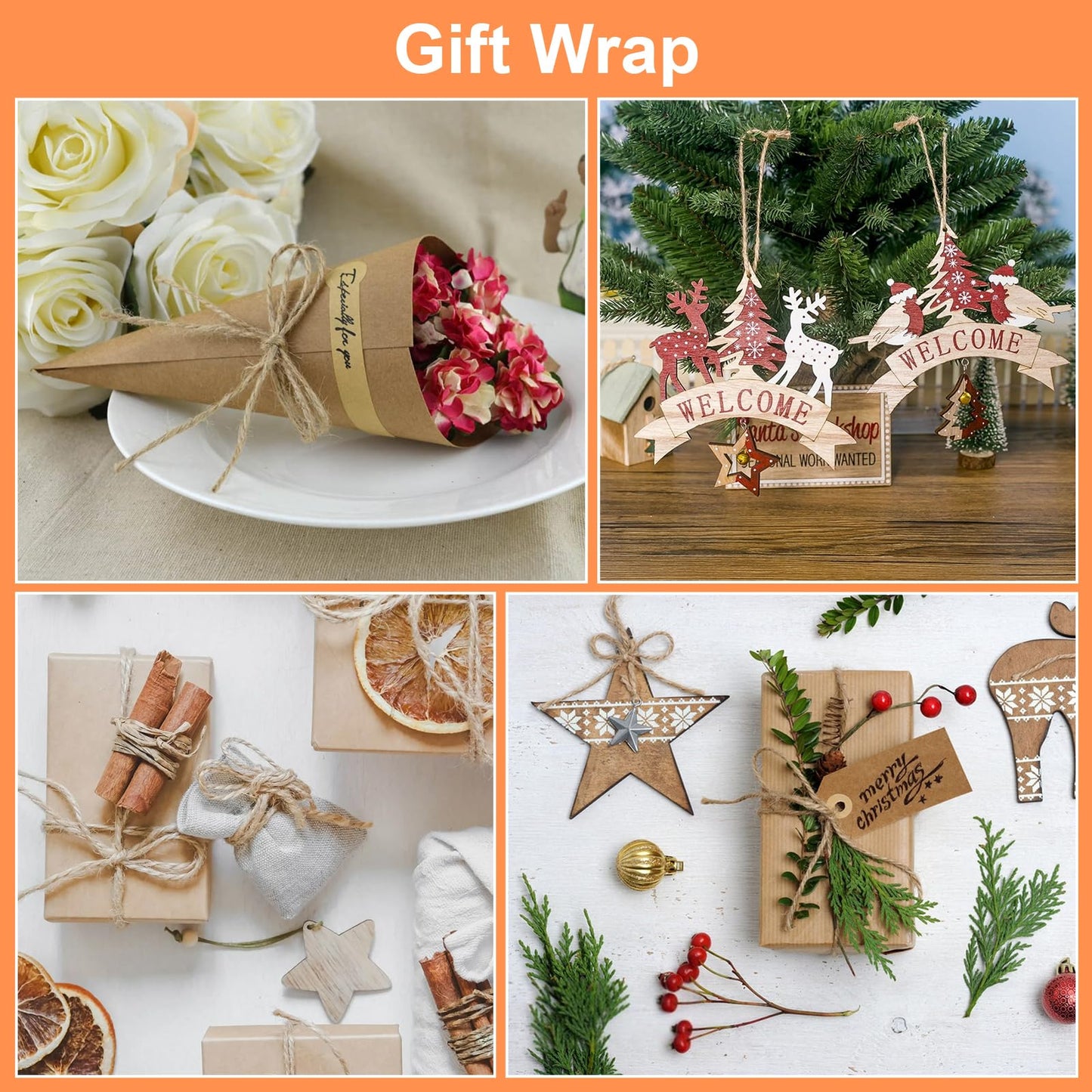 Twine String, 3mm 820FT Jute Rope for Handmade Arts Crafts Gift Wrapping, Burlap String for Gardening Climbing Plant, Hemp Cord for Halloween Christmas Wedding Decoration