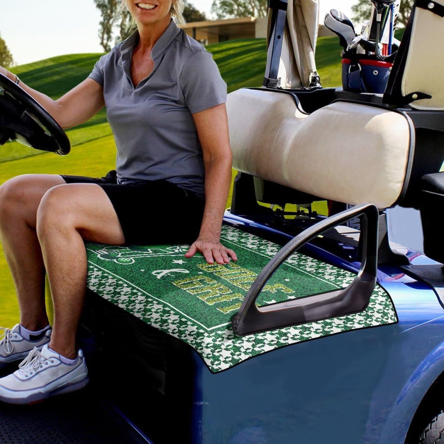 Suobstales Golf Star Grass Print Golf Cart Seat Covers, Golf and Grit Design Golf Cart Seat Towel/Blanket, Easy Install and Clean, Protect Your Golf Car Seat for All Seasons