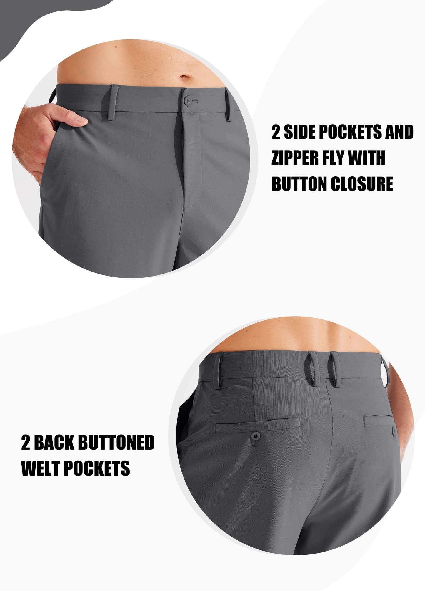 Libin Men's Golf Pants Classic Fit Flat Front Work Dress Pants 29" Stretch Casual Pants Lightweight with Pockets, Dark Grey, 32W x 29L