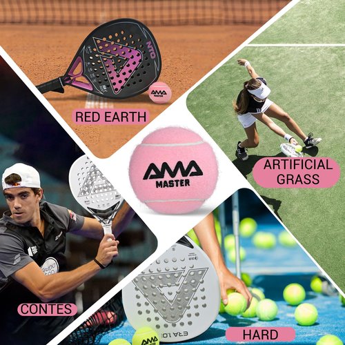 AMA SPORT Padel Balls 1 Tube of 2 Pressurized Padel Tennis Balls Meets Competitions and Tournaments Standards Suitable for Any Surface or Sites (Pink Master)