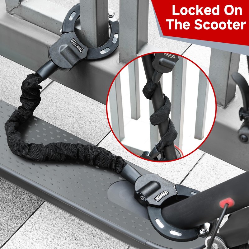 TOKCKYBL Heavy Duty Electric Scooter Lock with Scooter Bag - 8mm Anti-Theft Chain Lock, 94cm Weatherproof Security for E-Scooters, E-Bikes, Motorcycles