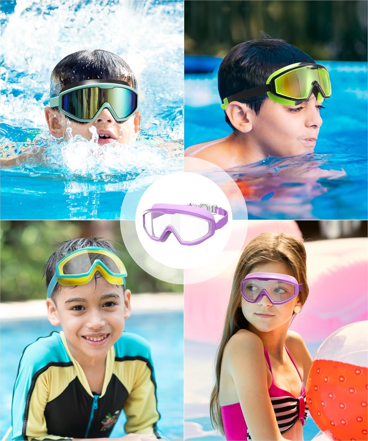 NSSIW Swim Goggles - Anti-Fog, No Leak Design with Nose Clip & Earplugs | 3-Pack for Kids Ages 6-14