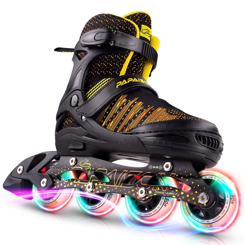 PAPAISON Inline Skates for Boys and Girls with Full Light up Wheels, Beginner Adjustable Illuminating Roller Skates for Kids Youth Women and Men