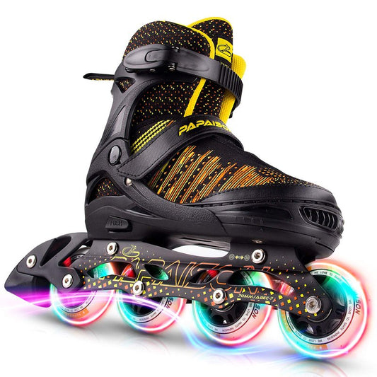 PAPAISON Inline Skates for Boys and Girls with Full Light up Wheels, Beginner Adjustable Illuminating Roller Skates for Kids Youth Women and Men