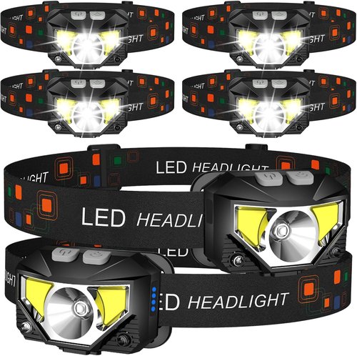 LHKNL Headlamp Flashlight - Ultra Bright LED Rechargeable Headlight with Motion Sensor | 6-Pack for Outdoor Activities