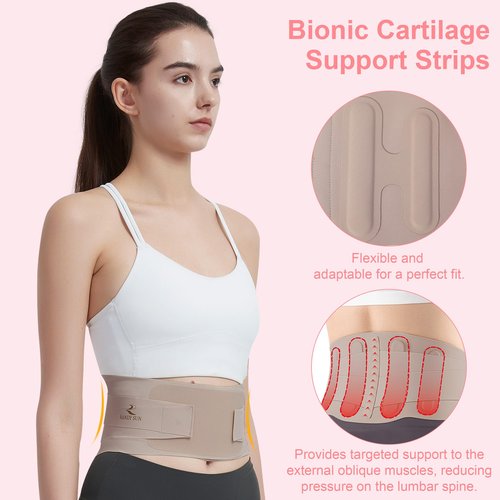 RANDY SUN Ultra Thin Back Brace, Lightweight Breathable for Women & Men, Invisible Waist Support Belt for Lower Back Pain Relief and Posture Correction Beige XL