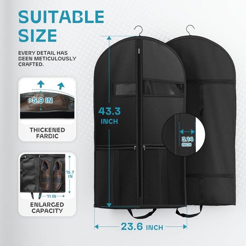Lazebox 43" Travel Garment Bag - Heavy Duty Suit Bag for Suits, Tuxedos & Dresses | Black, 1 Pack