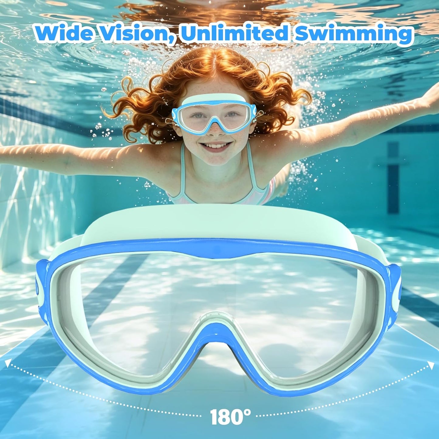 Skiennix Swim Goggles for Kids 3-15 | Anti-Fog & UV Protection | Large Frame with Earplugs - 2PCS