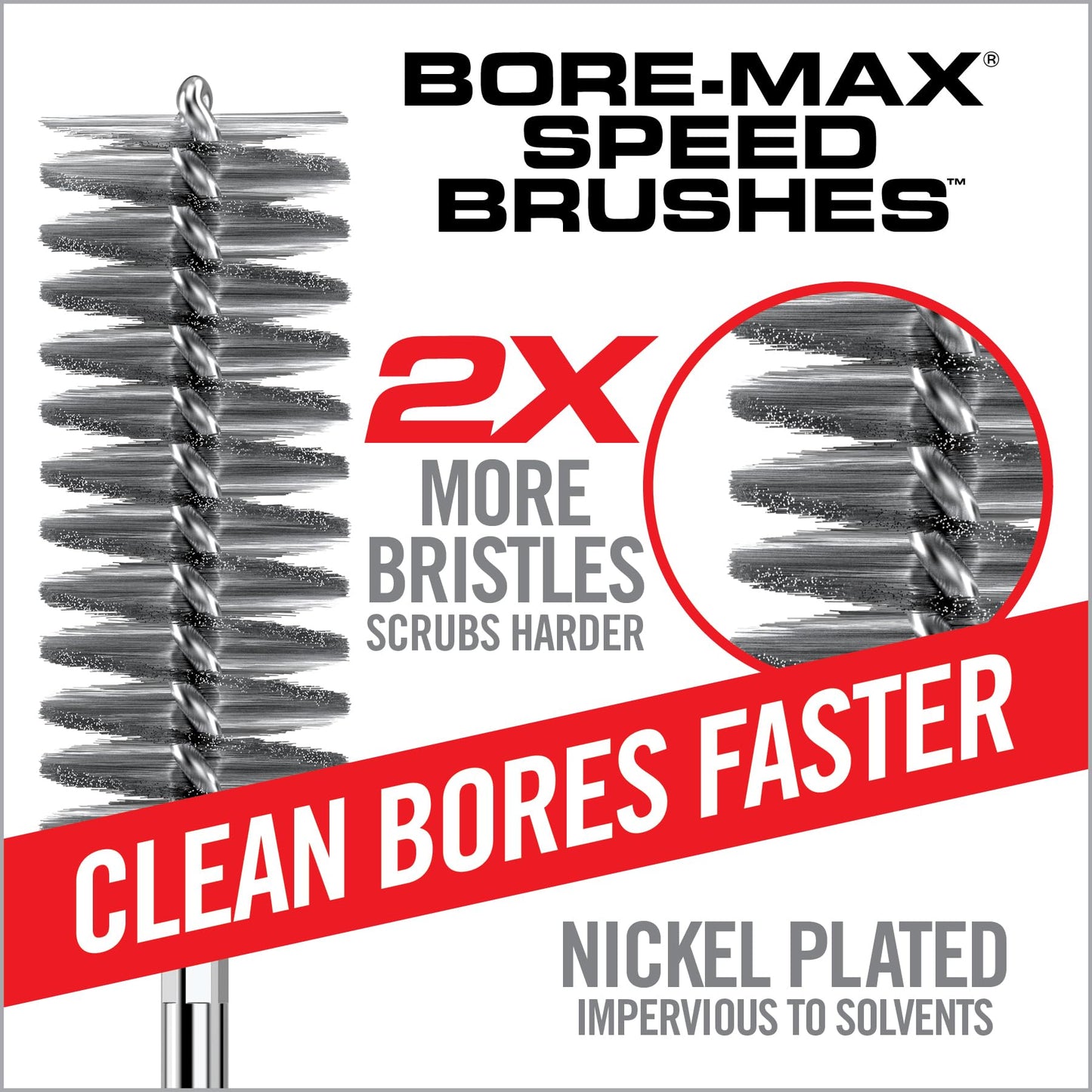 Real Avid Bore-Max Speed Brush | Nickel Plated Brushes for Cleaning with 2X Bristle Density | Cleaning Brush Impervious to Solvents - Perfect Addition to Gun Accessories (12GA Bore Brush - 3 Pack)