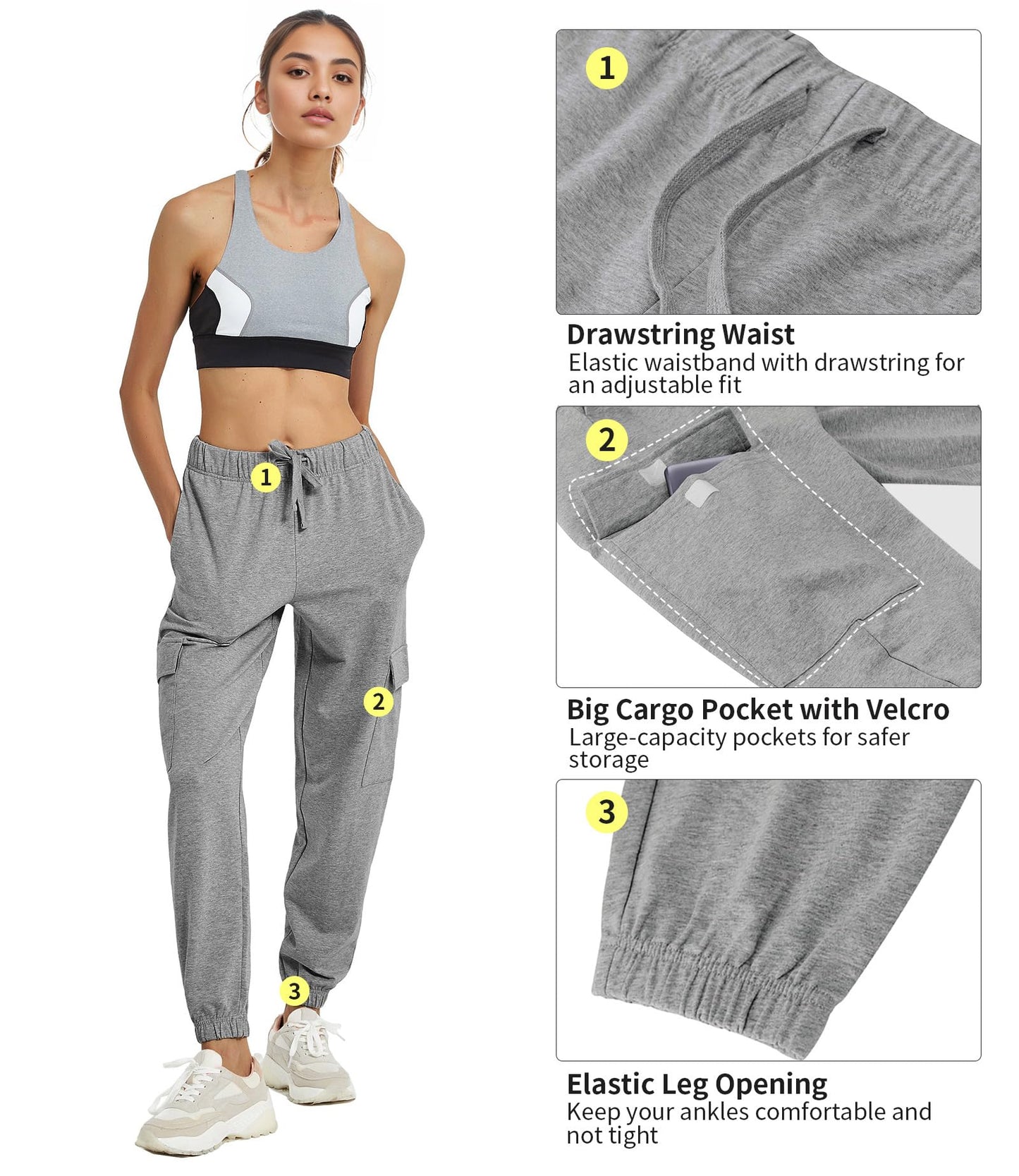 PULI Women's Loose Cargo Sweatpants Lounge Joggers Pants Heather Grey M