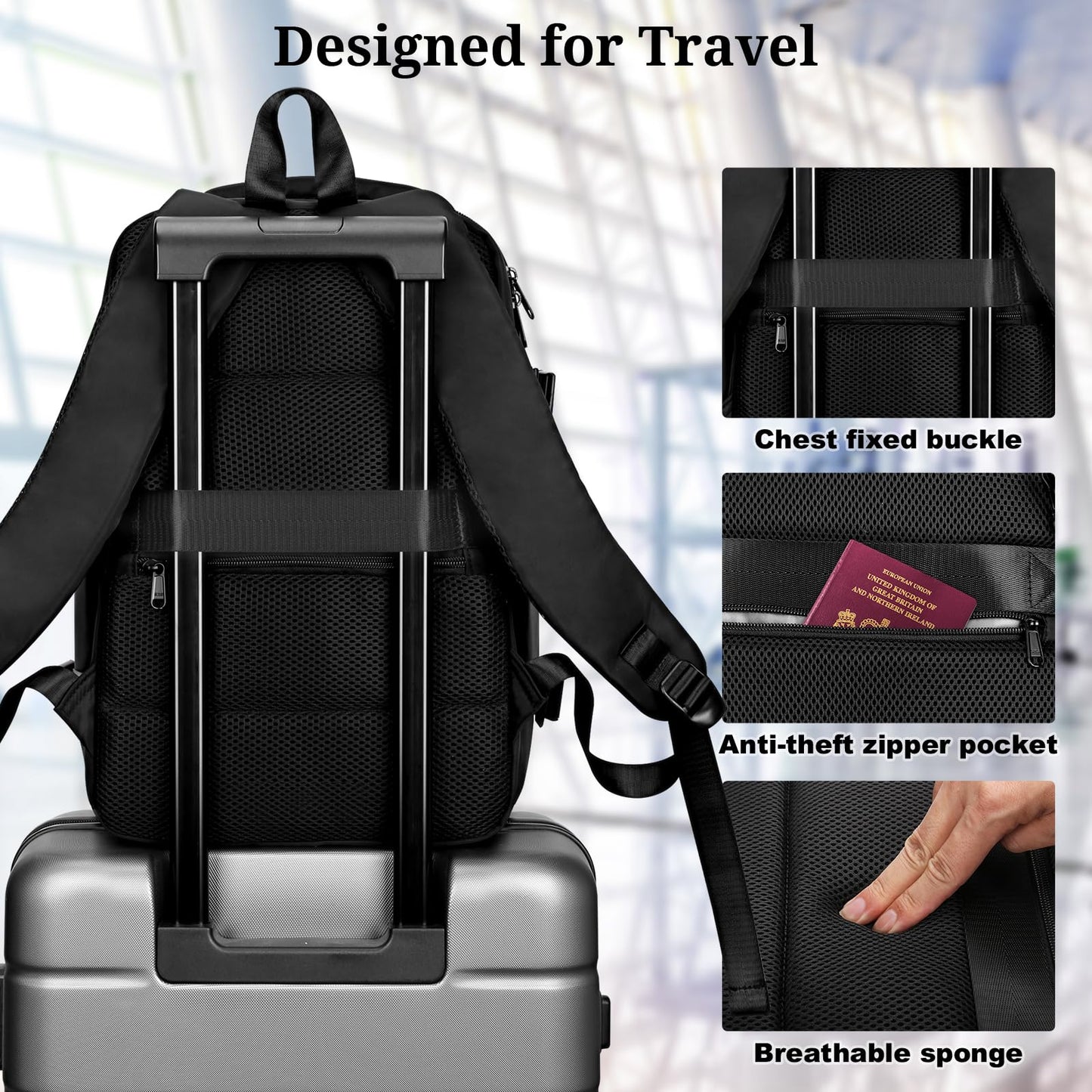 HOMIEE Travel Backpack for Men Women, TSA Approved Carry on Personal Item Bag, Water Resistant College Work Gym Hiking Backpack Casual Daypack