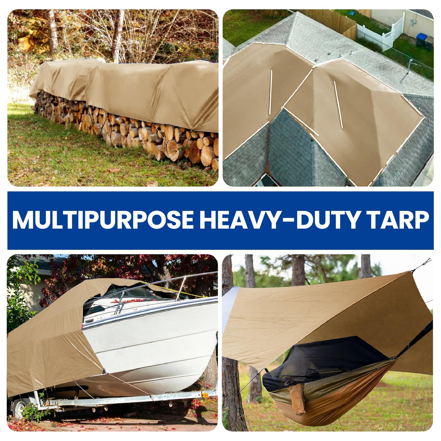 Tarp 20x20 Heavy Duty Waterproof Beige Tarp 12.5mil,Durable,Multipurpose, Weather Resistant,Uv Resistant,Tear Resistant,Can Be Used for Outdoor Furniture,Cars,Ships,Roofs-by MVPNET