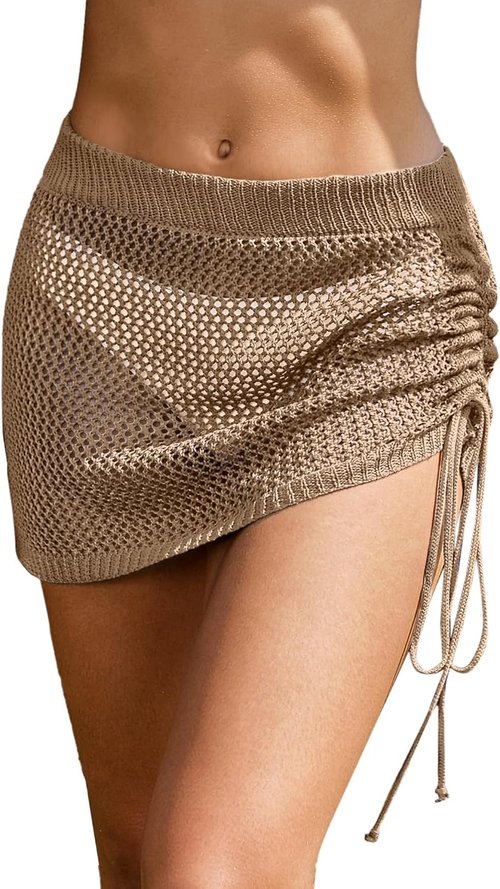 AI'MAGE Women's Crochet Swimsuit Cover-Up Skirt - Knit Drawstring Beach Sarong | Sizes XS-XXL
