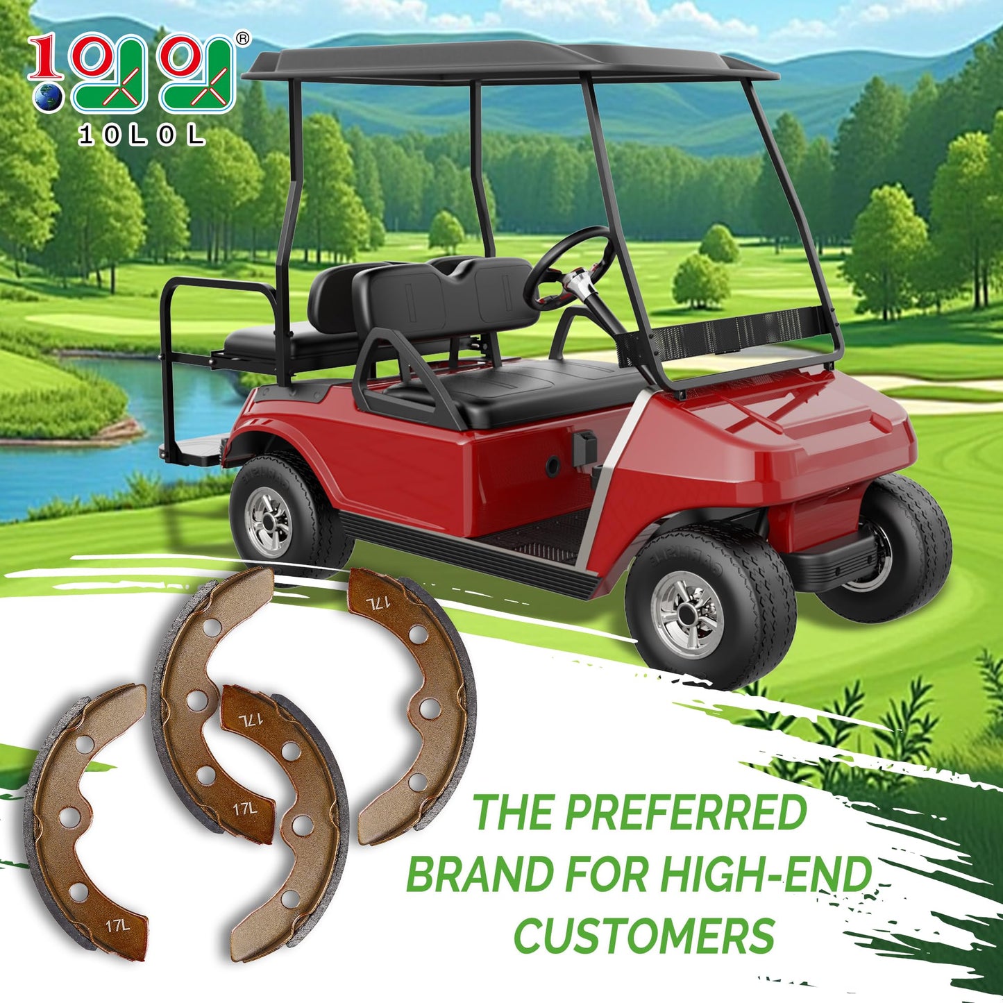 10L0L Golf Cart Brake Shoes Kit for EZGO XI-Serial 1983-1986, for Club Car DS & Carryall (Manual Adjust) 1981-1994, for Yamaha G1 1978-1980, Replace OEM 101146302 101880701