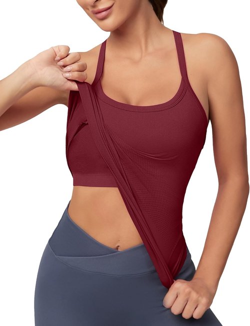MathCat Workout Tank Tops - Built-In Bra Sleeveless Gym Shirts for Women | Seamless Racerback Yoga Tops