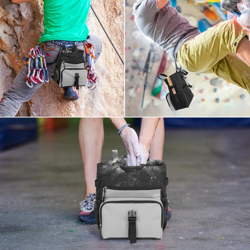 PGmoon Chalk Bucket Bag, Large Chalk Bag for Rock Climbing and Bouldering with Aluminum Foil Lining, Magnetic Closure, Multiple Pockets, 2 Brush Holders (Patent Design)