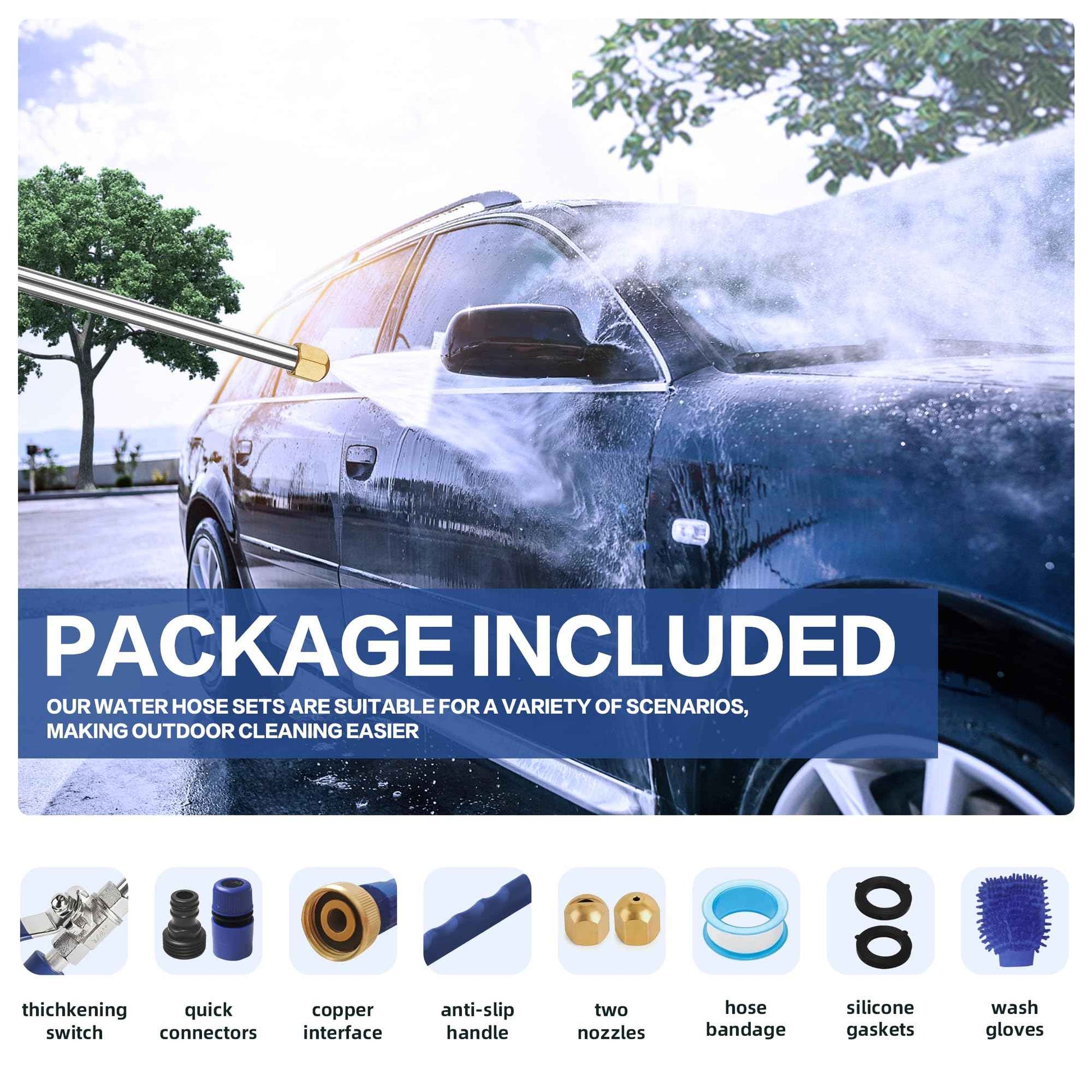 Jet Nozzle High Pressure Hose Nozzle for Garden Hose，Hydro Jet Nozzle Power Washer Wand for Garden Hose with 2 Different Nozzles and Quick Connectors for Car, Patio, Window Washing, Blue