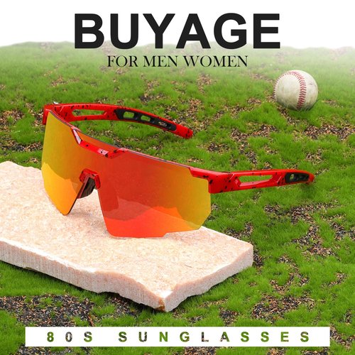 BUYAGE Sports Sunglasses for Men Women, Baseball Sunglasses Youth Large Frame 80s Softball Running Cycling Visor Glasses