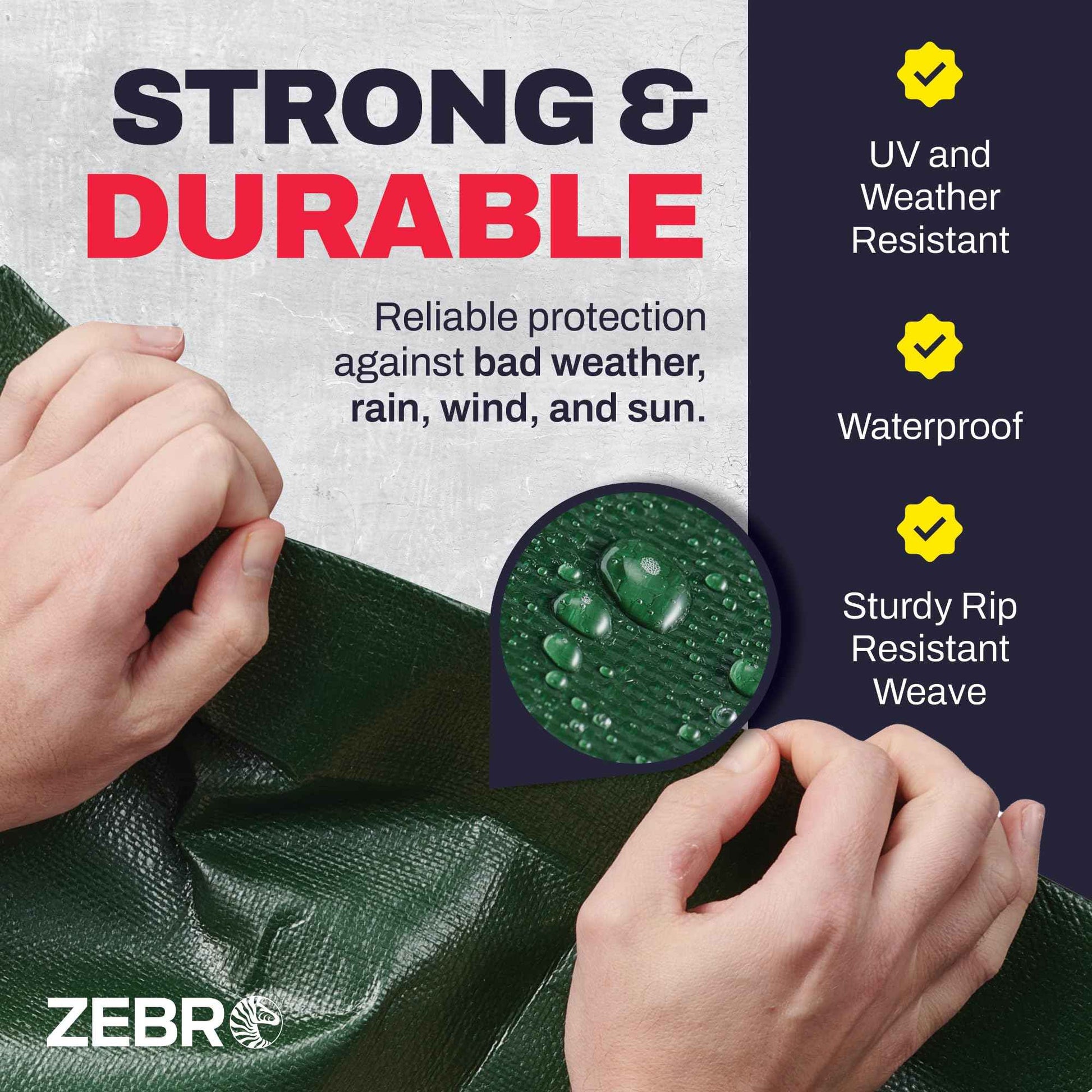 5' x 7' Green Heavy Duty Tarp with Grommets Reinforced - 16 Mil Thick - Double Sided Plastic Tarps Waterproof - Large Tarpaulin Cover for Outdoor Camping Over/Under Tent Tarp RV Roof Rain - Zebro