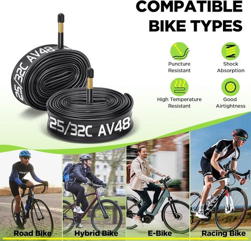 700C Bike Tube - Butyl 2-Pack with Tire Levers | Fits 700x25C to 700x32C Sizes