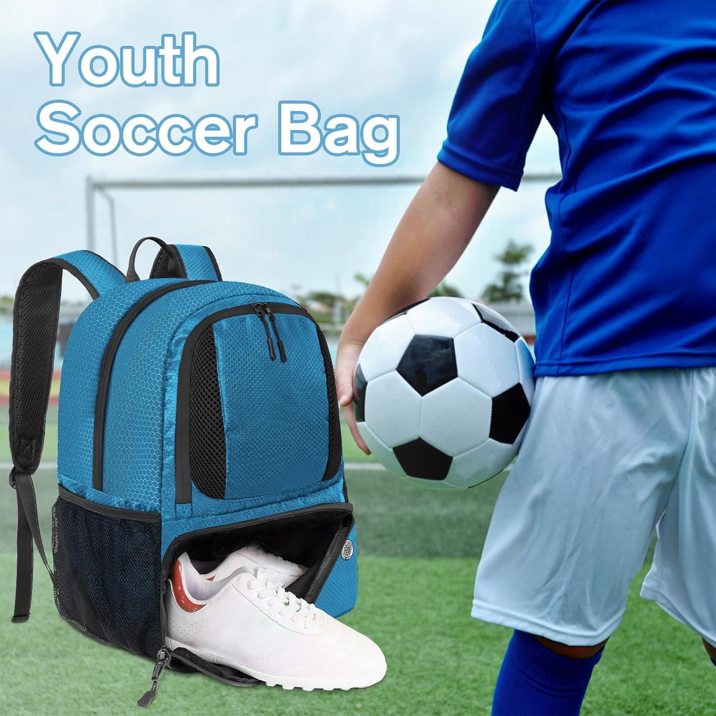 YOREPEK Soccer Backpack - Water-Resistant Sports Bag with Ball Holder for Football, Basketball, Volleyball