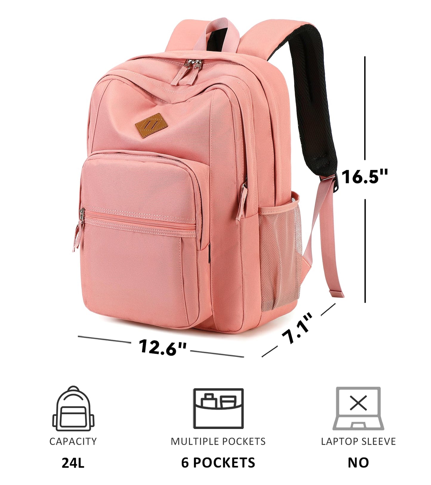 abshoo Girls Solid Color Backpack For College Women Water Resistant School Bag (Peach Pink)