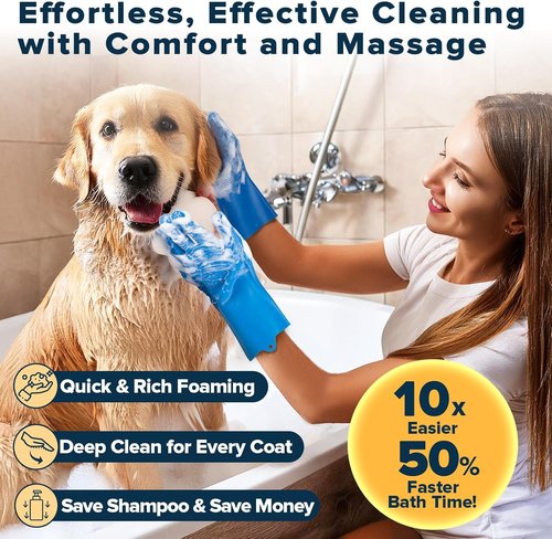 Augwind 6PCS Pet Grooming Kit - Dog Washing Gloves, Bath Brush & Supplies | Navy Blue