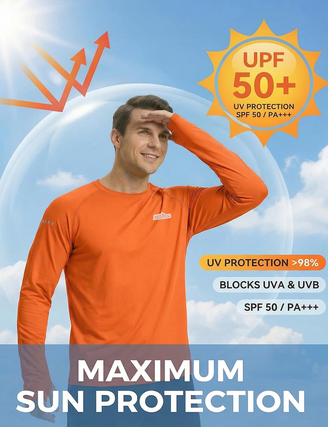 Skiennix Men's UPF 50+ Sun Protection Shirts - Long Sleeve SPF Quick Dry Fishing & Workout Tops | 3 Pack