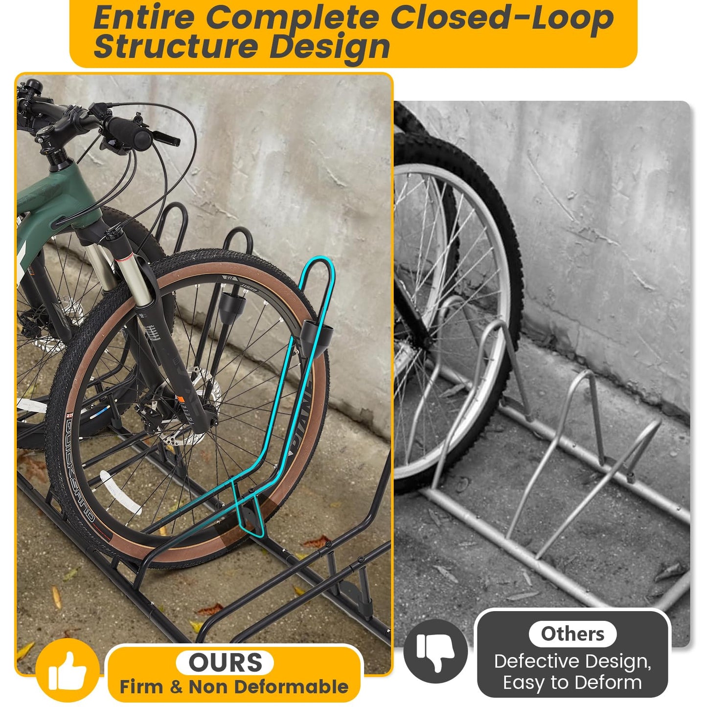 Kingarage Floor Bike Rack for 5 Bikes, Safeguard Disc Brakes & Derailleurs Design, Waterproof Bicycle Stand Indoor/Outdoor/Garage Use, Fits 12"-29" Tires, Upgraded 0.63" Steel Tubes for Stability