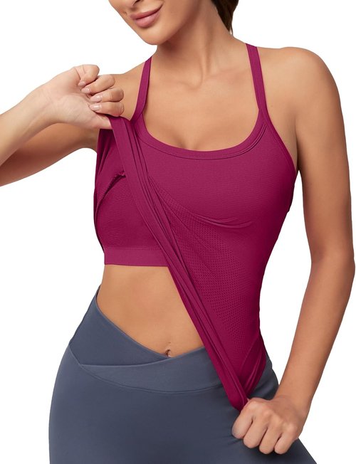 MathCat Workout Tank Tops - Women's Sleeveless Gym Shirt with Built-In Bra | Seamless Racerback Design